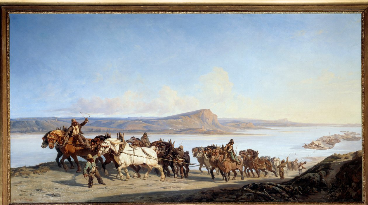 Schleppzug: Pferdegespann, das Bootsschleusen am Rhone bedient von Alexandre Dubuisson