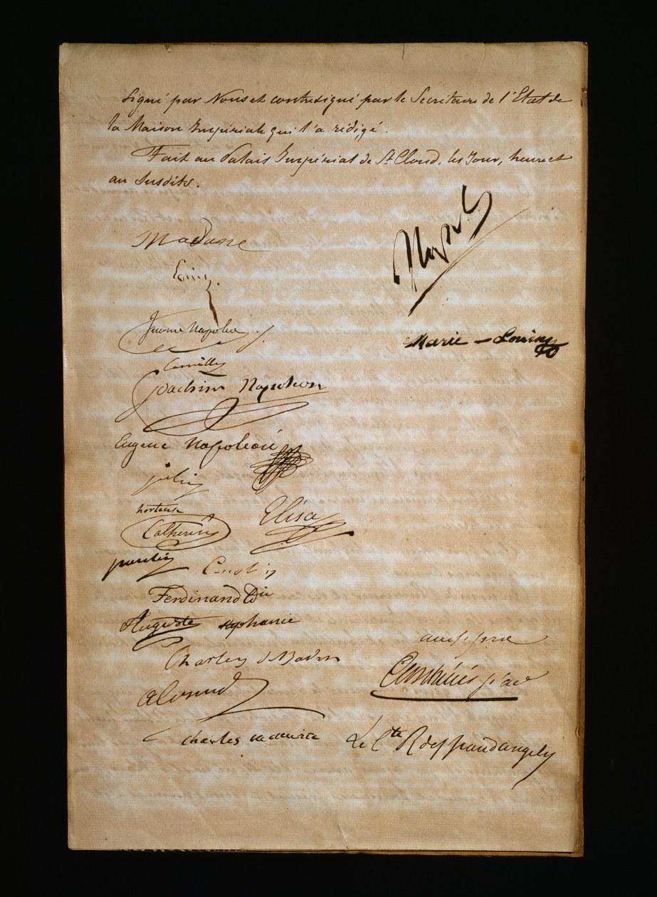 Letzte Seite der Heiratsurkunde zwischen Marie Louise von Österreich oder Maria Luigia von Parma und Napoleon Bonaparte von Nicolas Toussaint Charlet