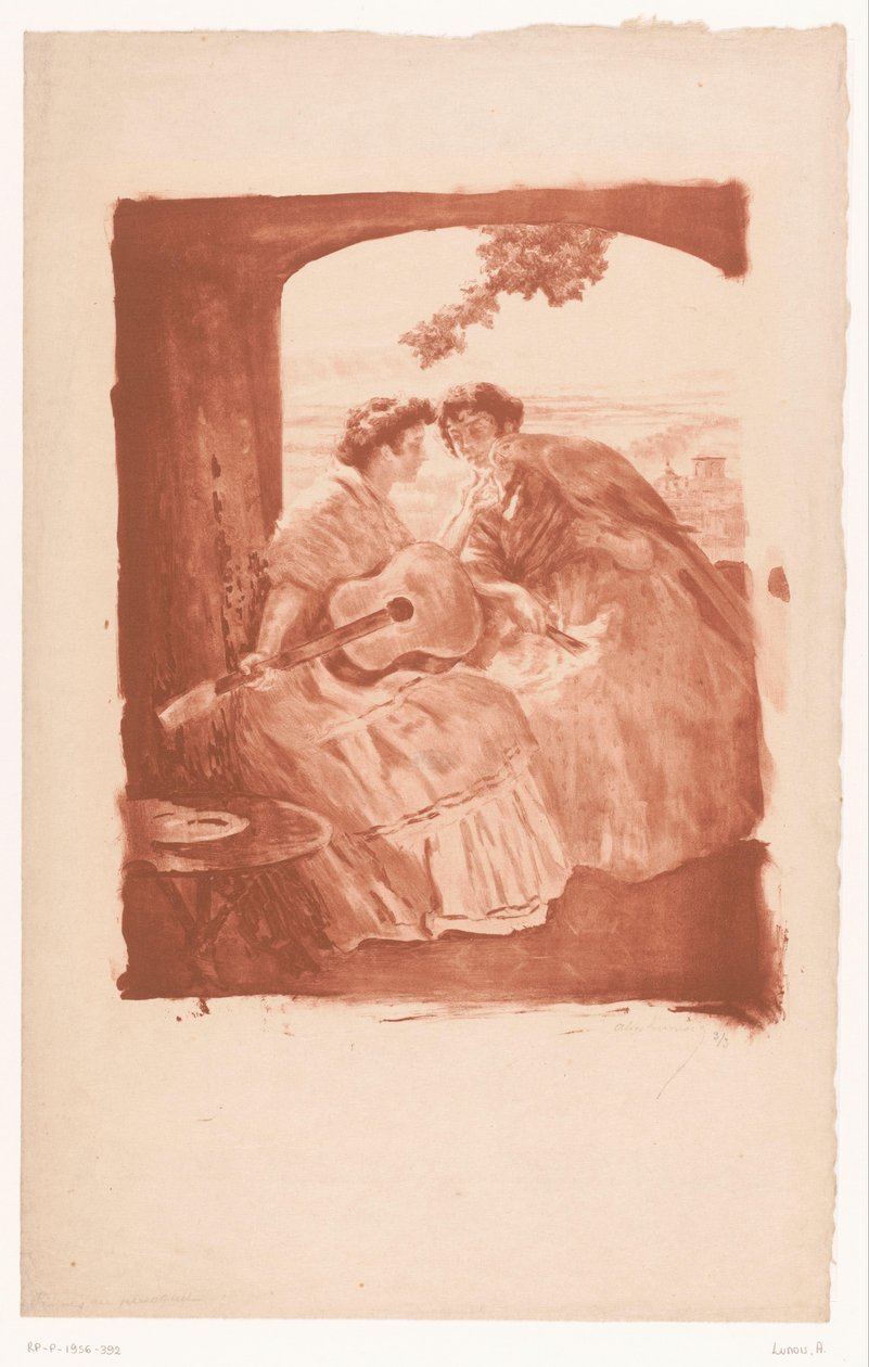 Zwei spanische Frauen mit Gitarre und einem Papagei von Alexandre Lunois (signed by artist)