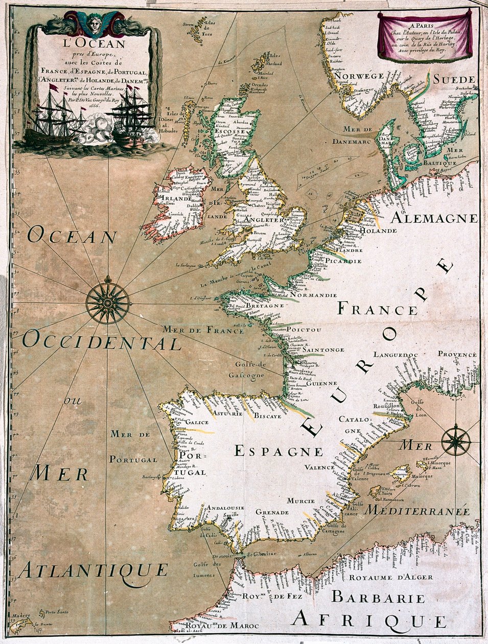 Der Ozean mit der Küste von Frankreich, Spanien, Portugal, England, Niederlande, Dänemark - von A von Alexis Hubert Jaillot