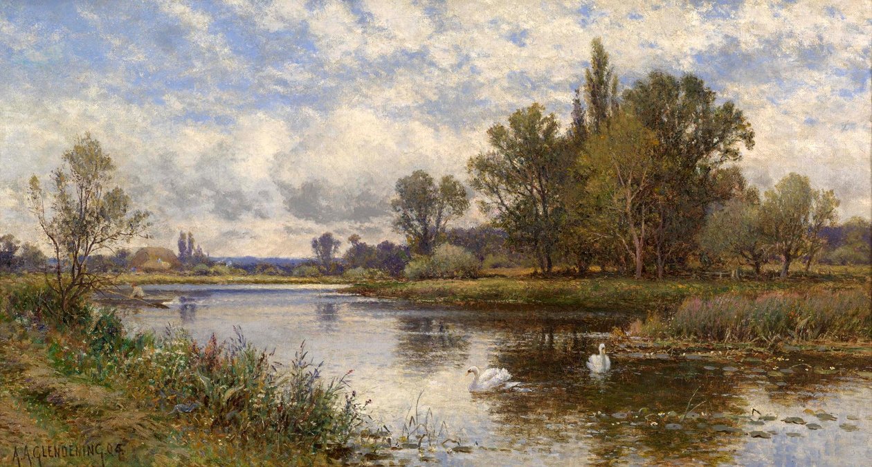 Flusslandschaft mit Schwänen von Alfred Augustus Glendening