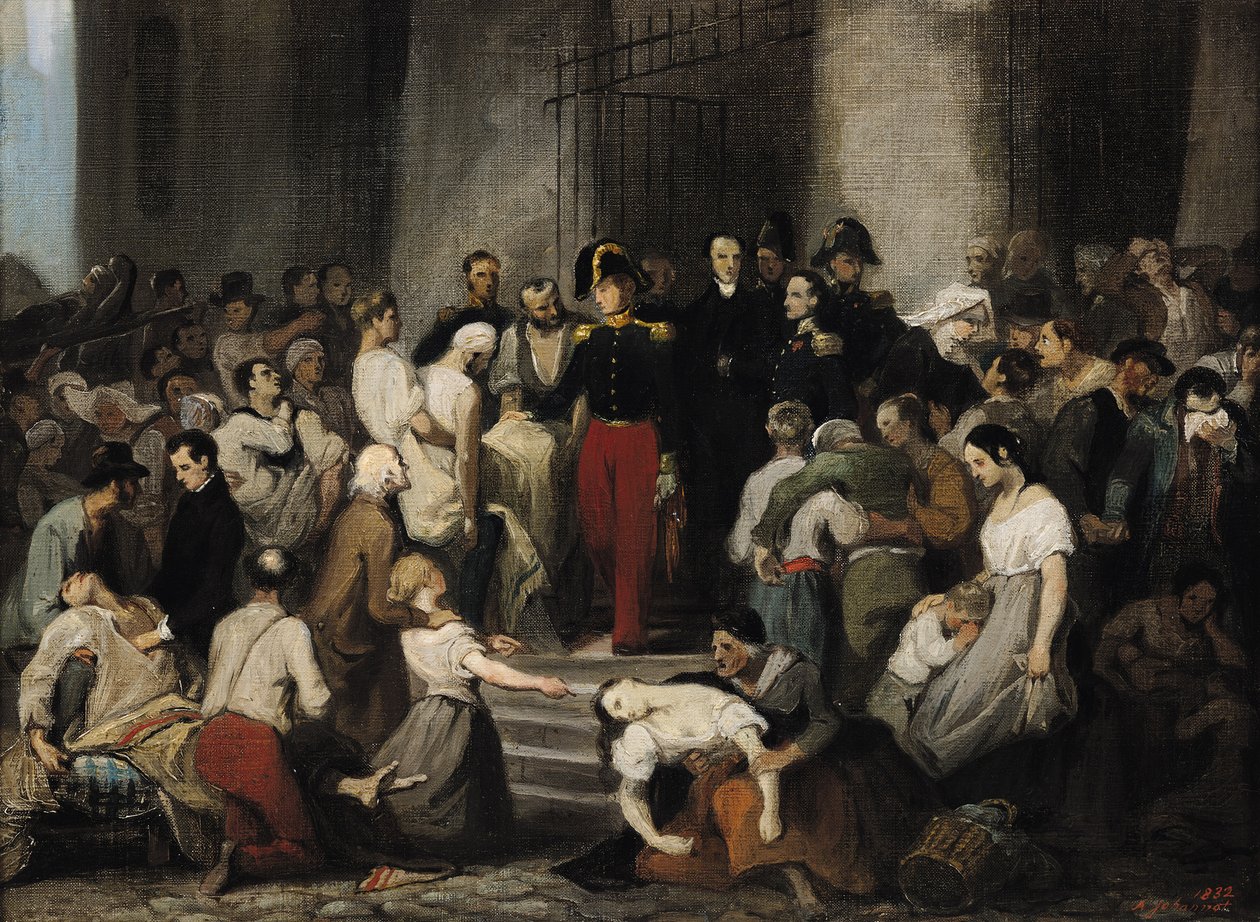 Der Herzog von Orleans besucht die Kranken im Hôtel-Dieu während der Cholera-Epidemie im Jahr 1832 von Alfred Johannot