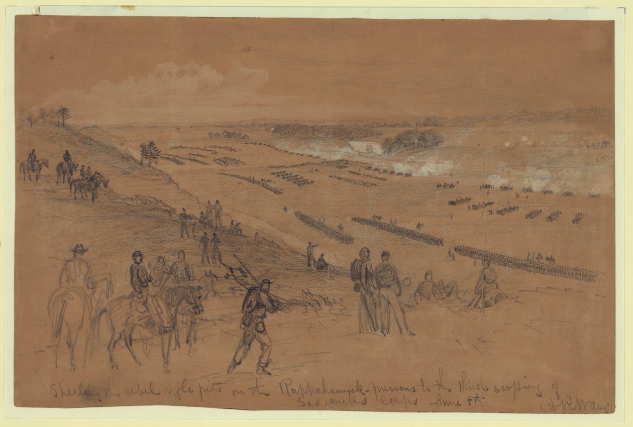 Beschuss der Rebellengewehrgruben am Rappahannock von Alfred Rudolph Waud
