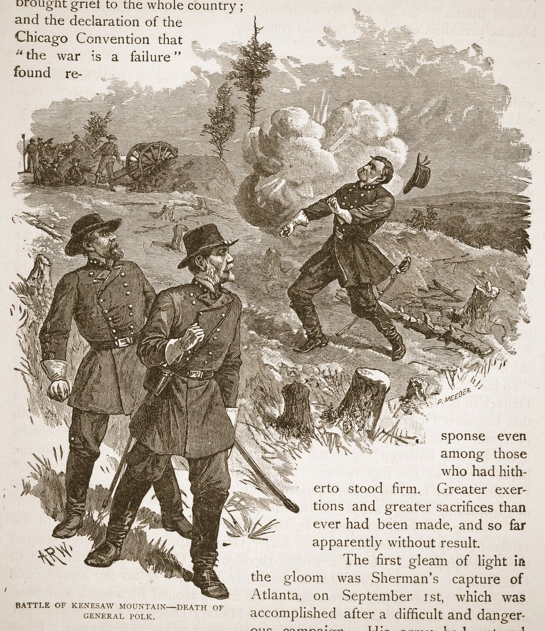 Schlacht am Kenesaw Mountain - Tod von General Polk, aus einem Buch veröffentlicht 1896 von Alfred Rudolph Waud