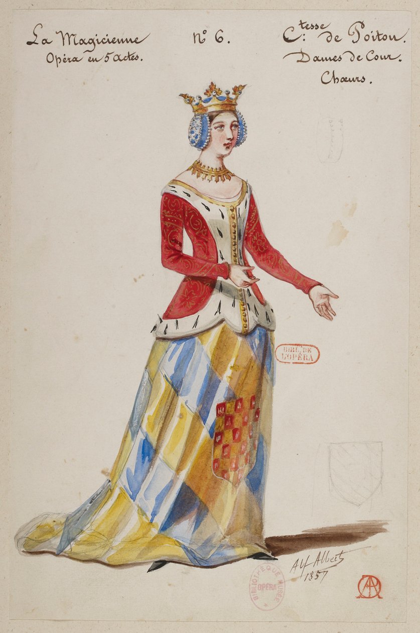 Halévy - Die Zauberin - Kostümentwürfe von Alfred Albert - 06. Gräfin von Poitou. Hofdamen, Chöre von Alfred Albert