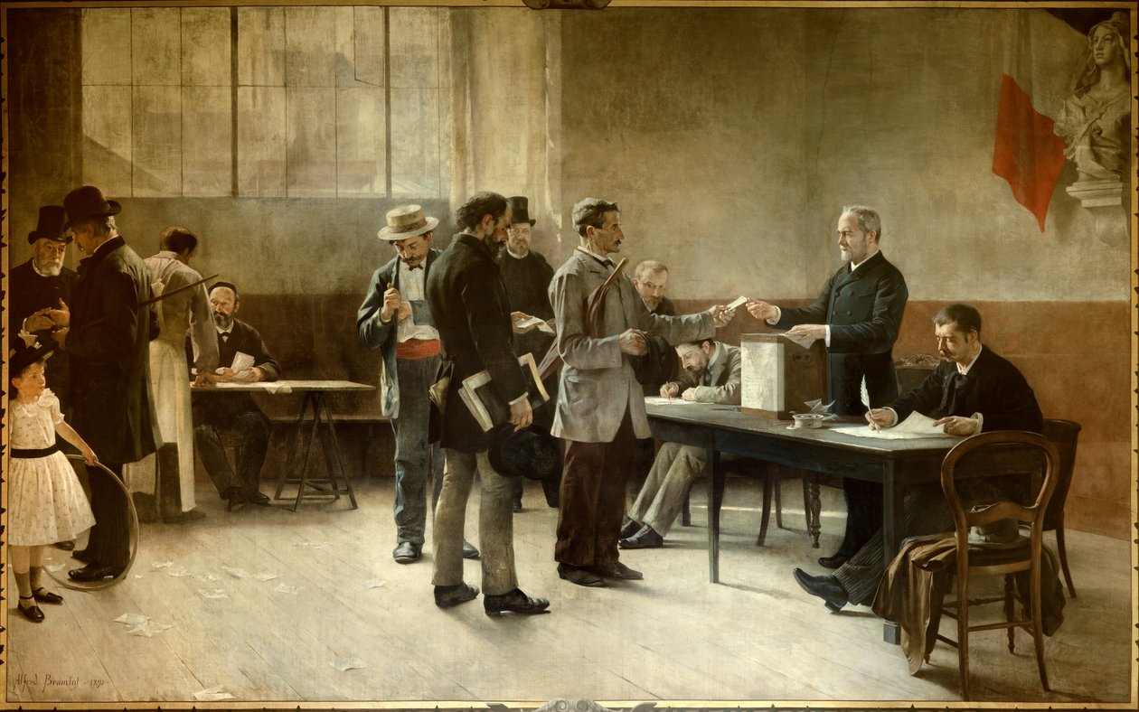 Allgemeines Wahlrecht: Ein Wahllokal im Jahr 1891 von Alfred Henri Bramtot