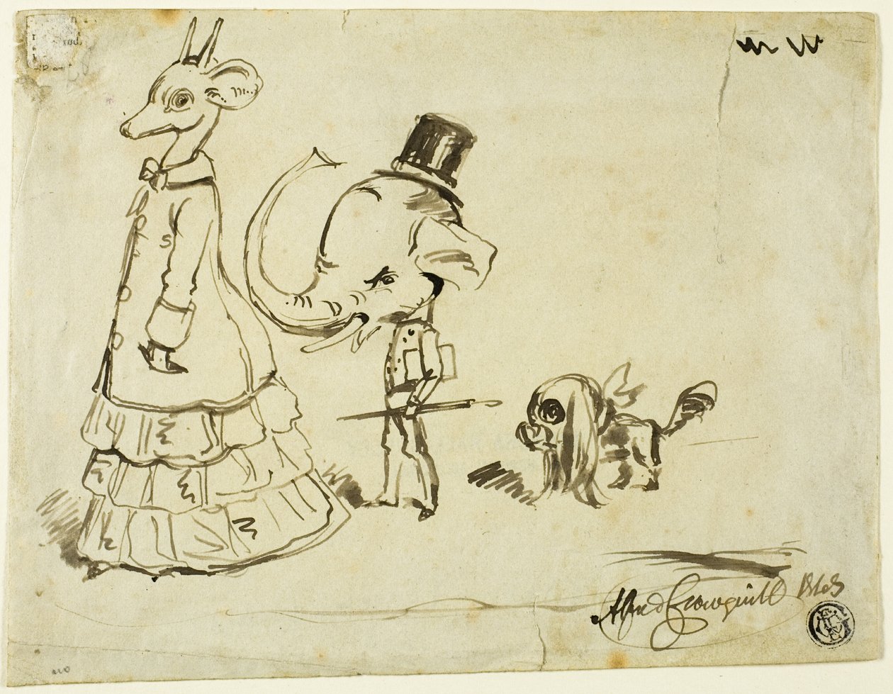 Karikatur von Mann, Frau und Hund von Alfred Henry Forrester