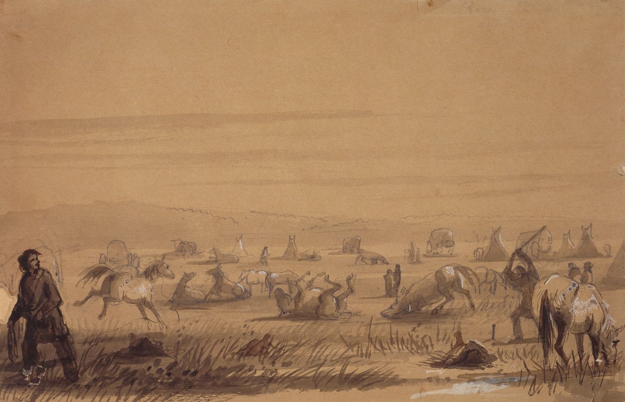 Das Lager erreichen, die Sättel abnehmen, ca. 1837 von Alfred Jacob Miller