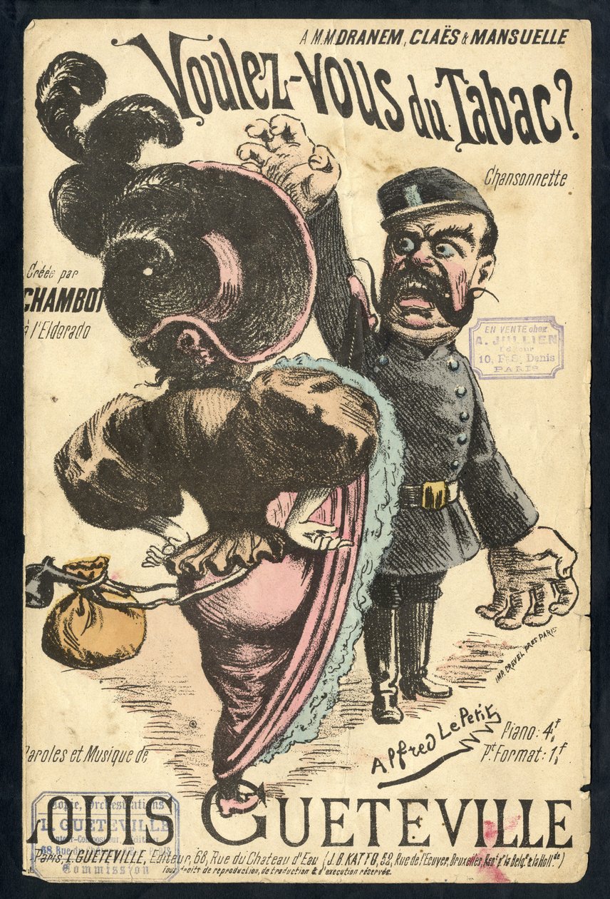 Illustration von Alfred Le Petit (1841-1909) in „Chanson illustrée“, ca. 1900 - Vouvous du tabac. Louis Gueteville - Rauchen, Tabak von Alfred Le Petit