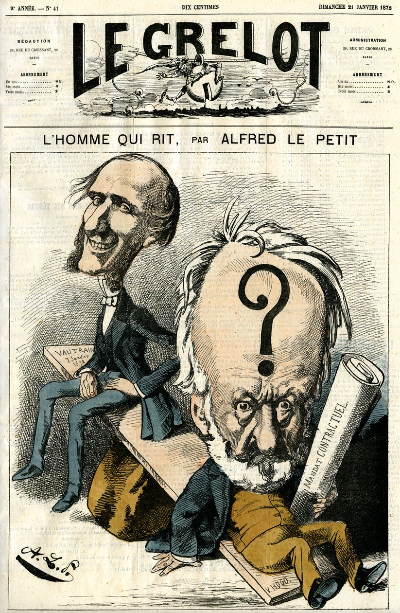 Victor Hugo und Der lachende Mann. Karikatur von Alfred Le Petit