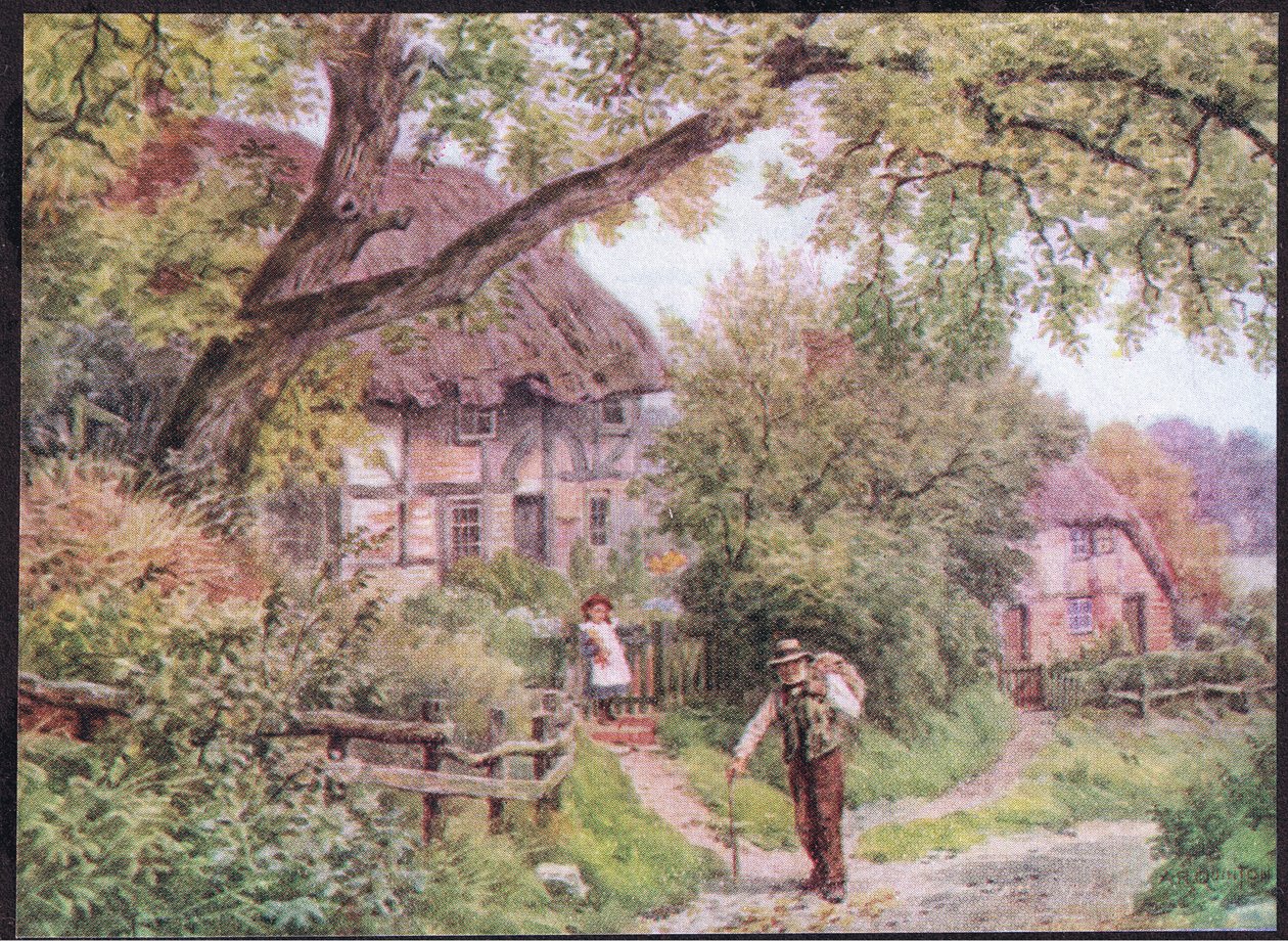 Eine Seitenstraße in Houghton, Suffolk, aus The Cottages and the Village Life of Rural England, veröffentlicht von Dent & Sons Limited, 1912 von Alfred Robert Quinton