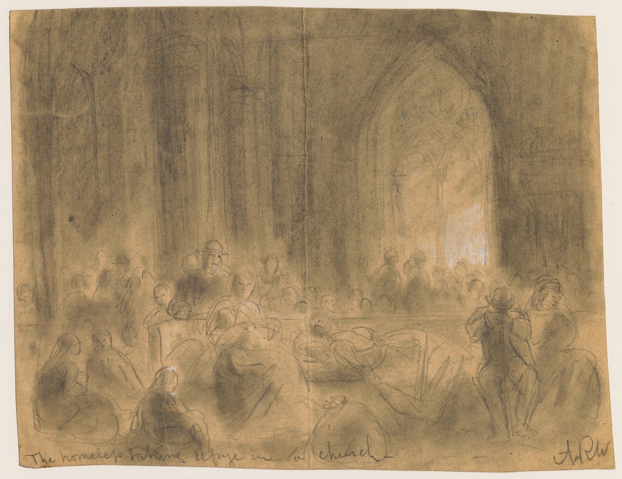 Die Obdachlosen suchen Zuflucht in einer Kirche während des Chicagoer Brandes von 1871 von Alfred Rudolph Waud