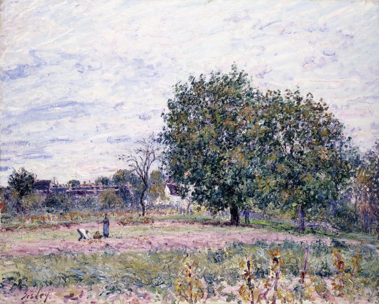 Walnussbäume, Effekt des Sonnenuntergangs - Erster Tag im Oktober, 1882 von Alfred Sisley
