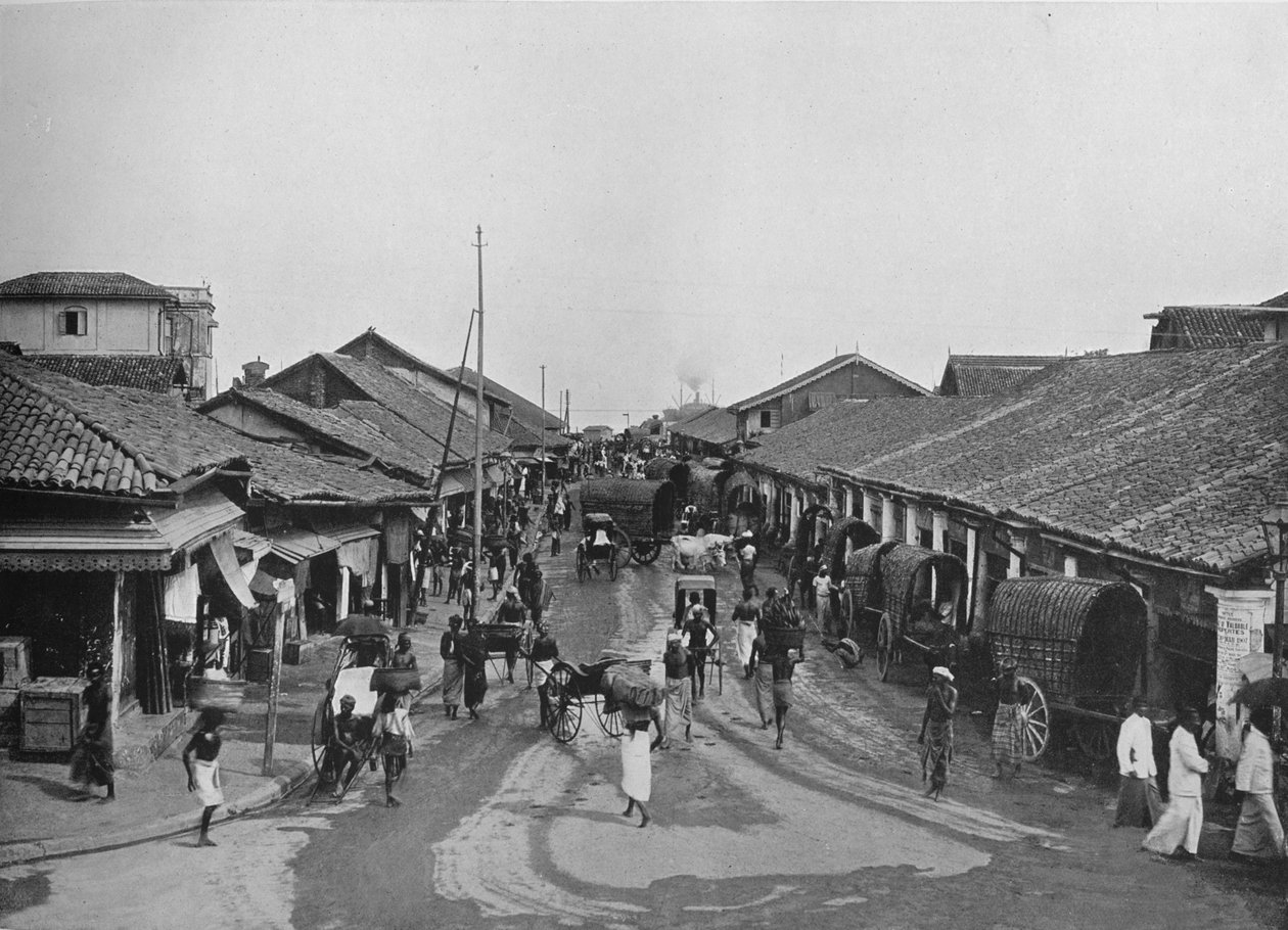 Typische Straßenszene in den einheimischen Vierteln, Colombo, ca. 1890, 1910 von Alfred William Amandus Plate
