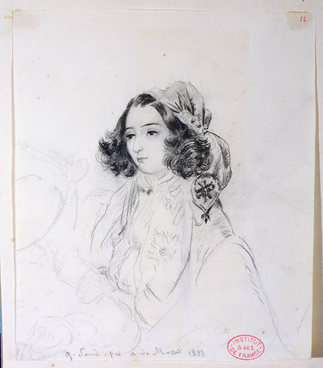 George Sand (1804-76) trägt ein Kopftuch, 1833 von Alfred de Musset