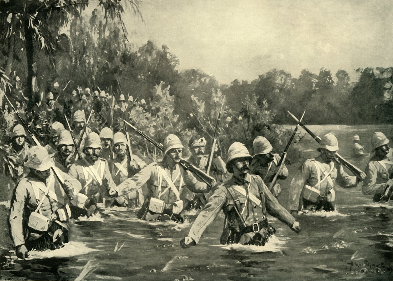Die Schlacht am Modder River - Die Argyll und Sutherland Highlanders überqueren den Drift, 1900 von Allan Stewart