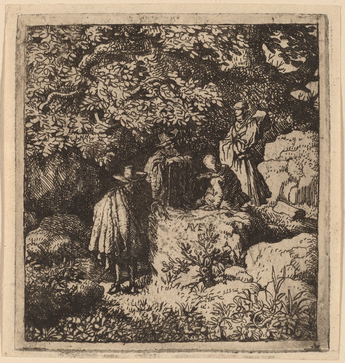 Vier Figuren unter einem Baum, wahrscheinlich ca. 1645-1656 von Allart van Everdingen