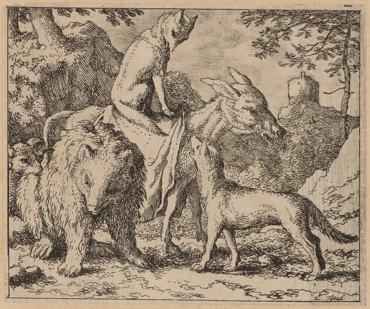 Reynard sitzt auf dem Esel, wahrscheinlich ca. 1645-1656 von Allart van Everdingen