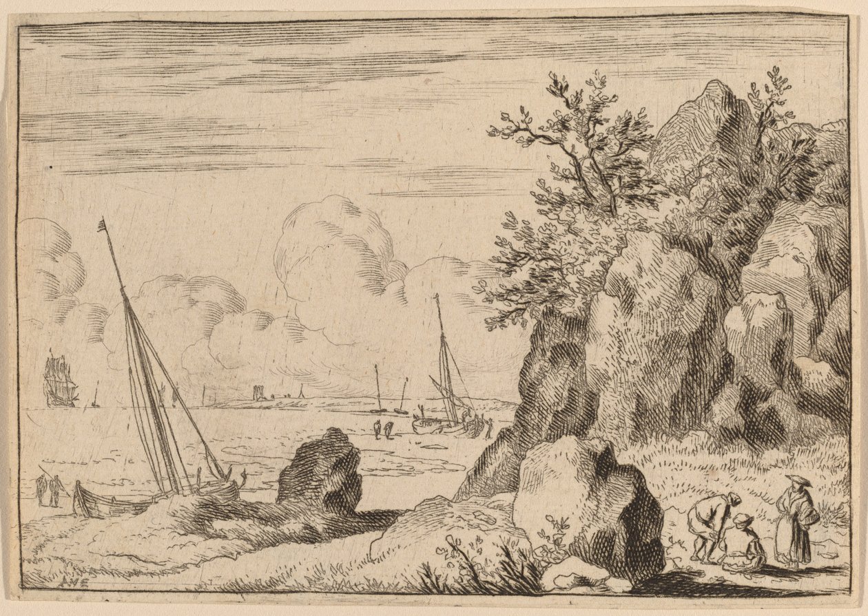 Meereslandschaft mit drei Figuren rechts, wahrscheinlich ca. 1645-1656 von Allart van Everdingen