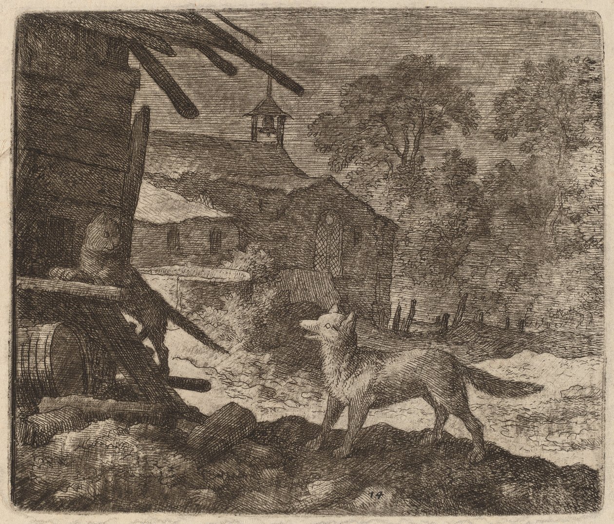 Die Katze betritt die Scheune, während Reineke zusieht, wahrscheinlich ca. 1645-1656 von Allart van Everdingen