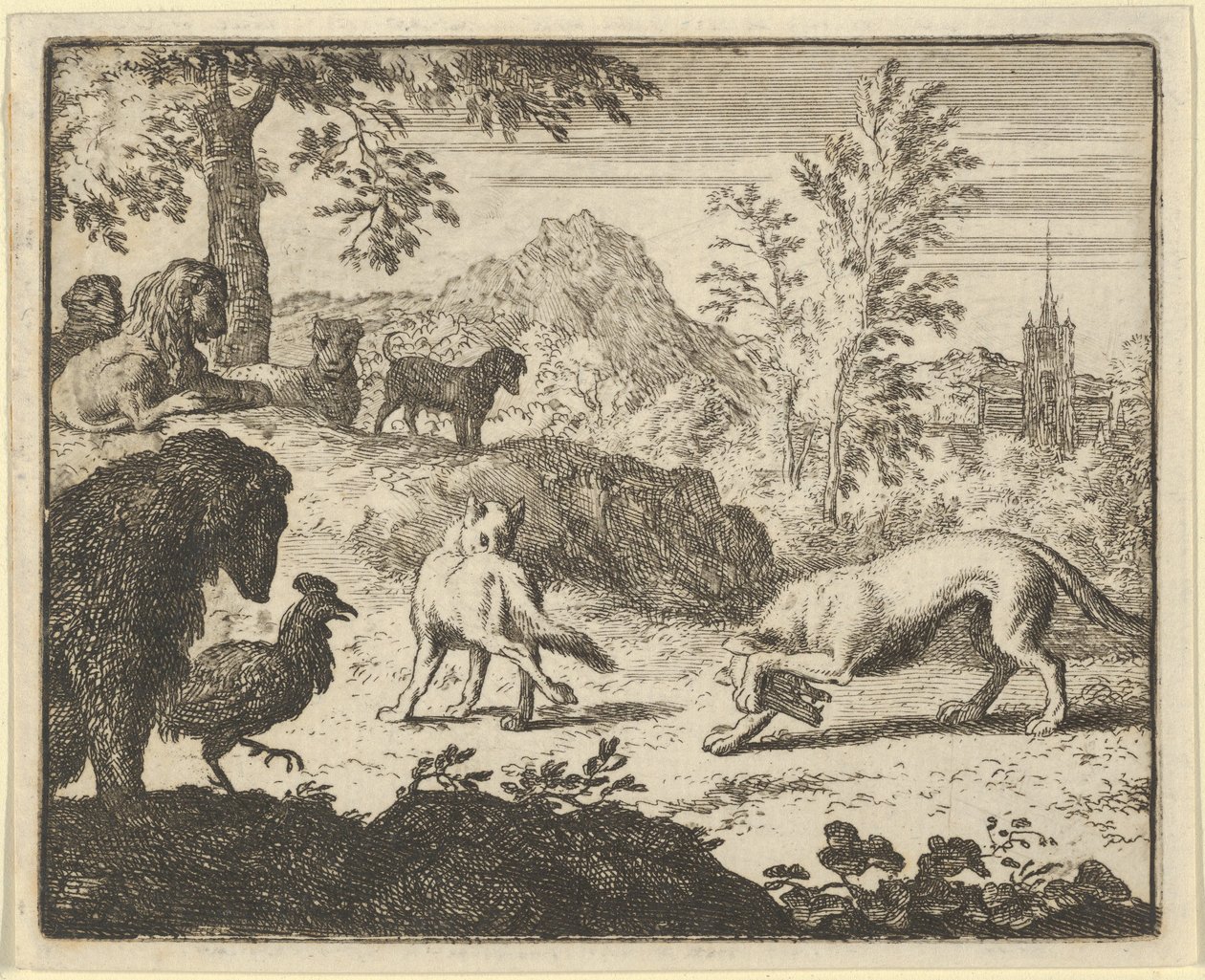 Der Löwe erlaubt einen Kampf zwischen dem Wolf und Renard, 1650-75 von Allart van Everdingen