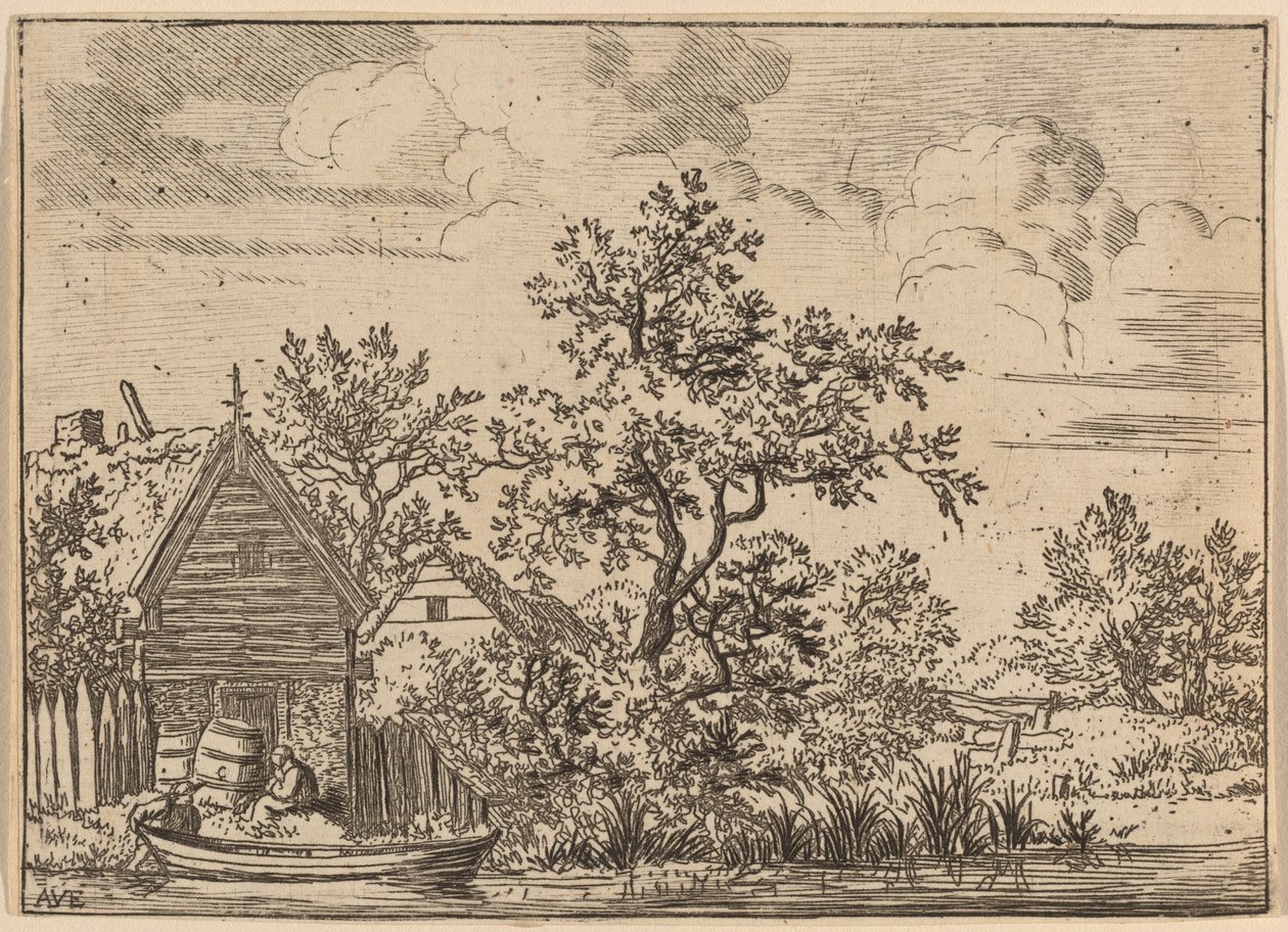 Zwei Fässer vor einem Cottage, wahrscheinlich um 1645-1656 von Allart van Everdingen