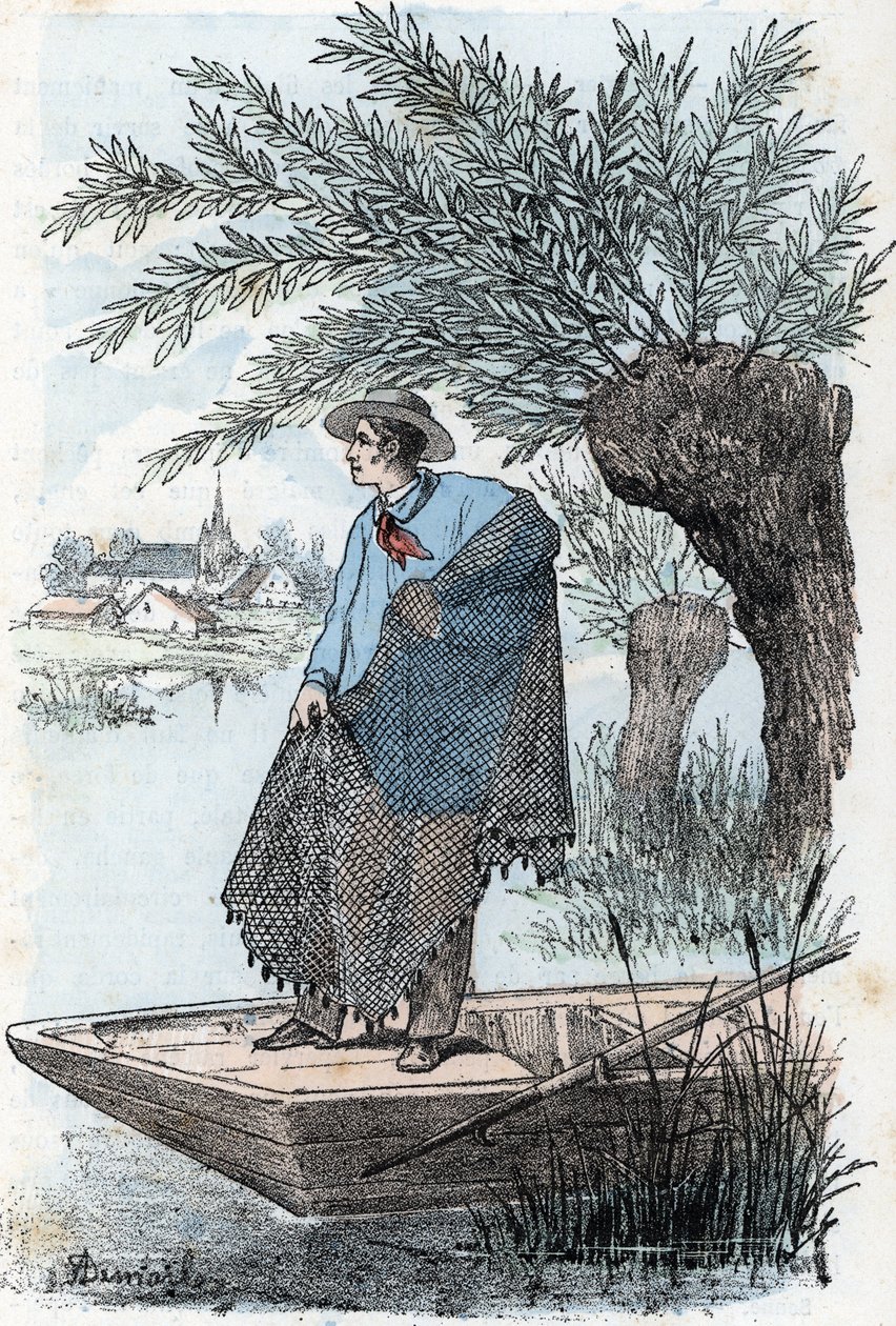 Netzfischen. Gravur aus „Die Bedürfnisse des Lebens“ von Rengade von Alphonse Demarle