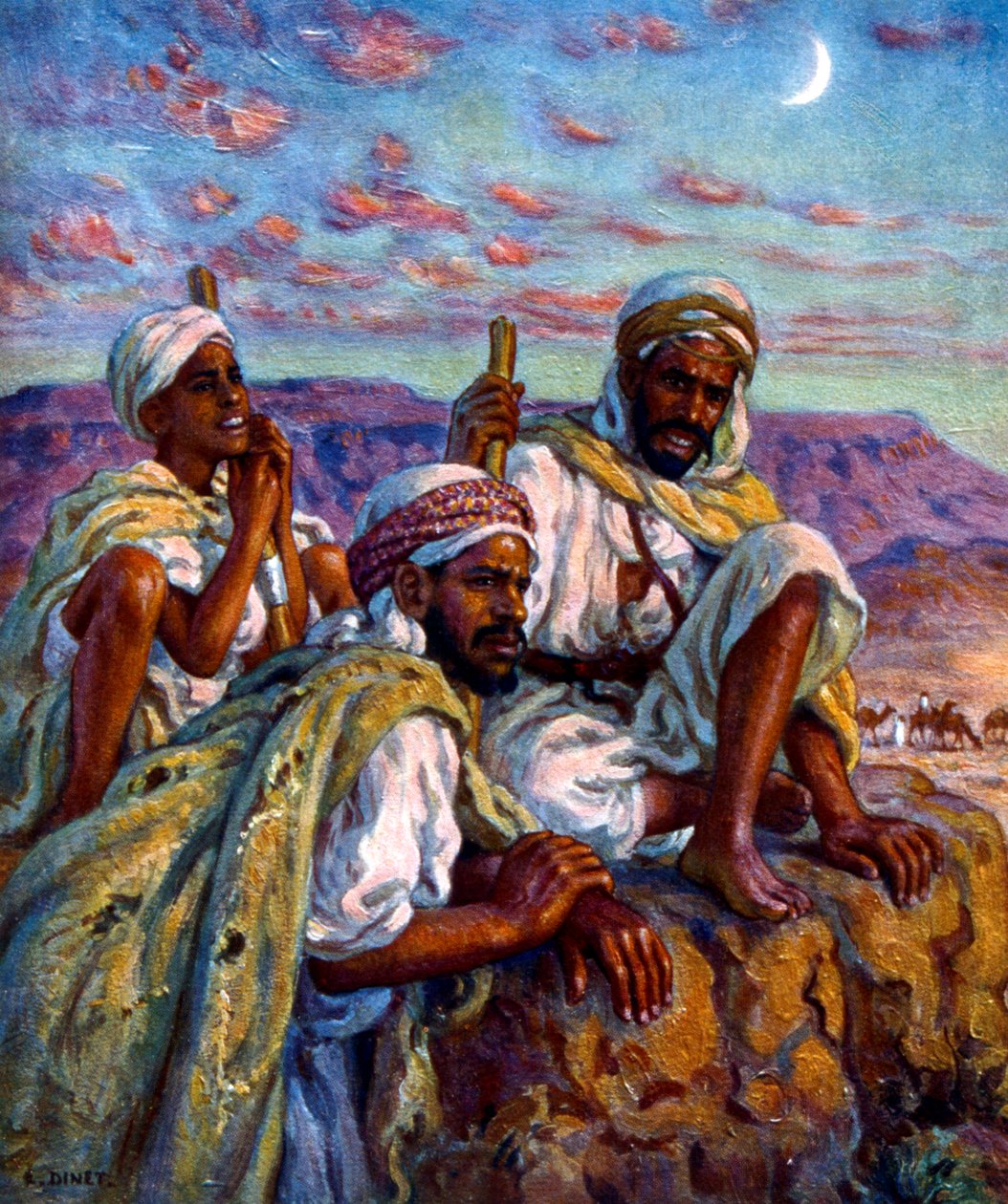 Gruppe arabischer Hirten. Von Nasreddine Dinet (Alphonse-Étienne Dinet). 1861 – 1929. Ein französischer orientalistischer Maler. 1918 von Alphonse Etienne Dinet