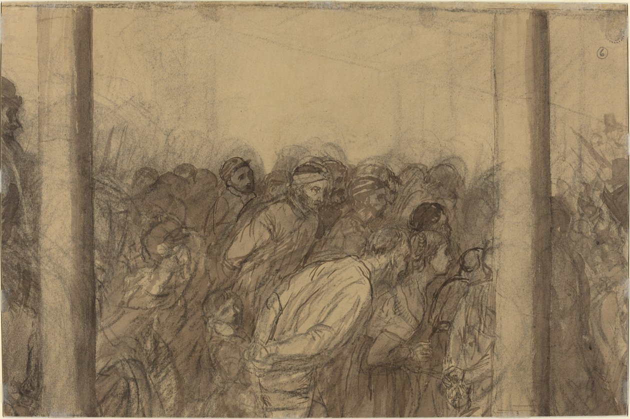 Menschenmenge zwischen zwei Säulen gesehen [verso] von Alphonse Legros