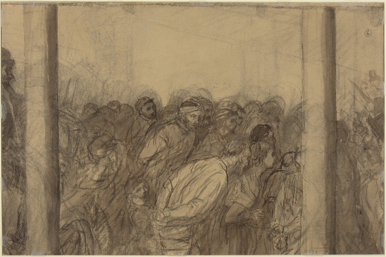 Menschenmenge zwischen zwei Säulen gesehen [verso] von Alphonse Legros