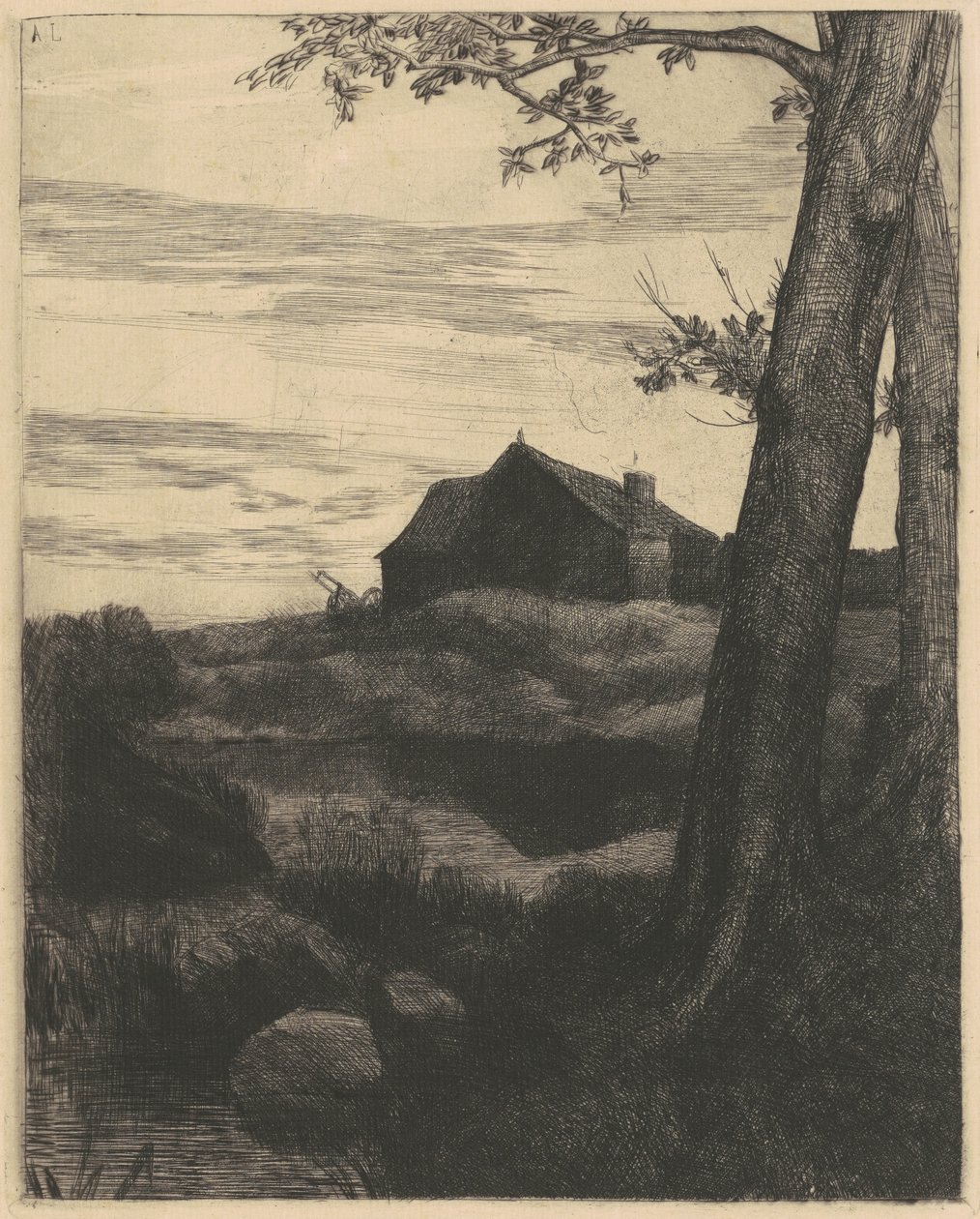 Bauernhof mit großem Baum von Alphonse Legros