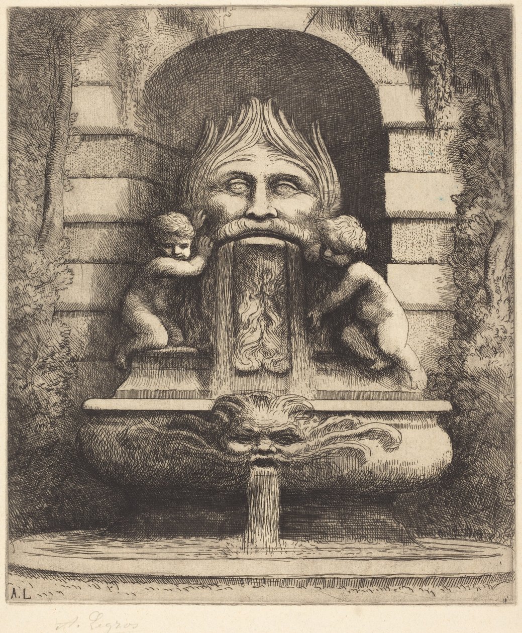 Brunnen: Groteske, Kinder und Becken von Alphonse Legros