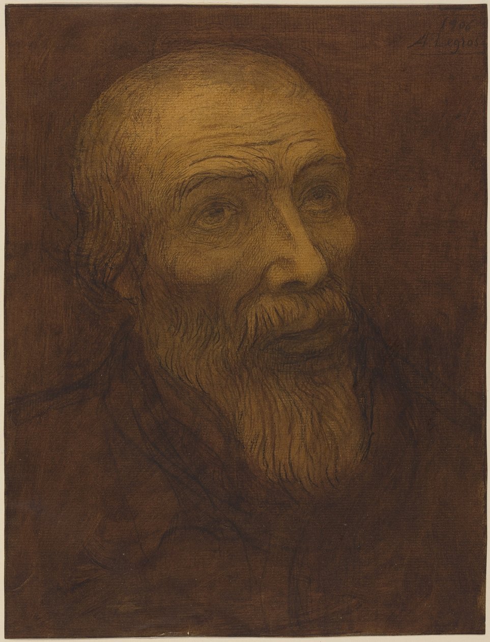 Kopf eines glatzköpfigen Mannes mit Bart von Alphonse Legros