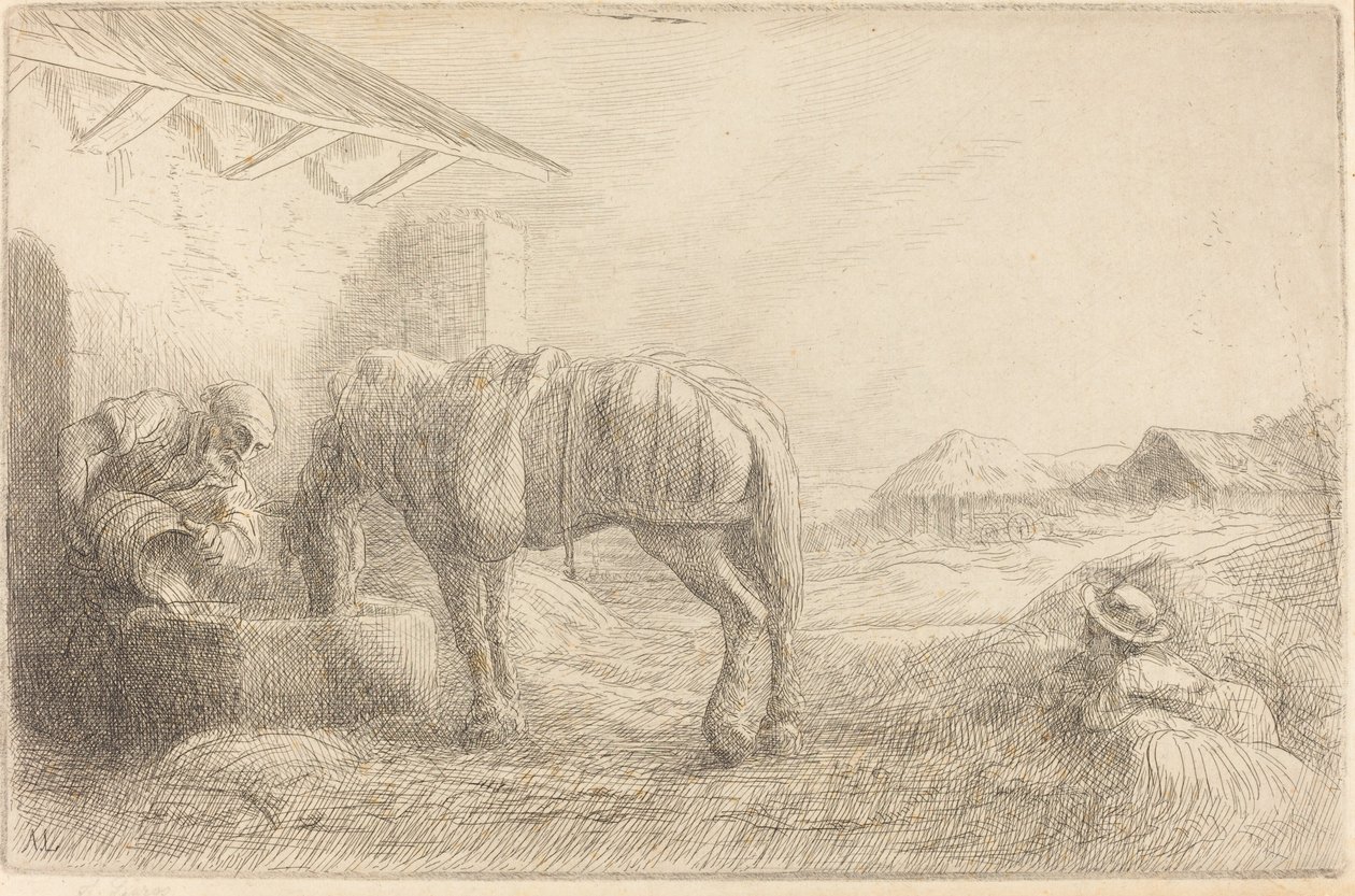 Mann tränkt ein Pferd von Alphonse Legros