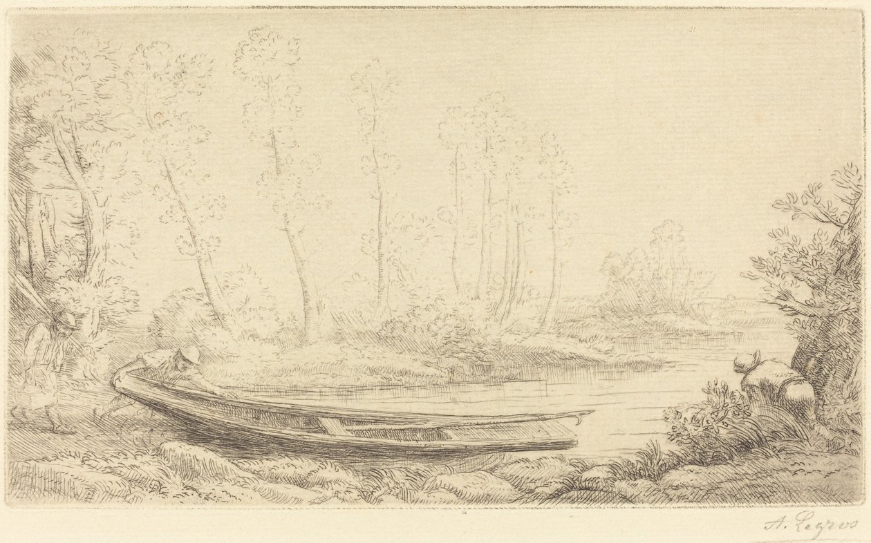 Mann mit einem Kahn, Figur nach rechts von Alphonse Legros
