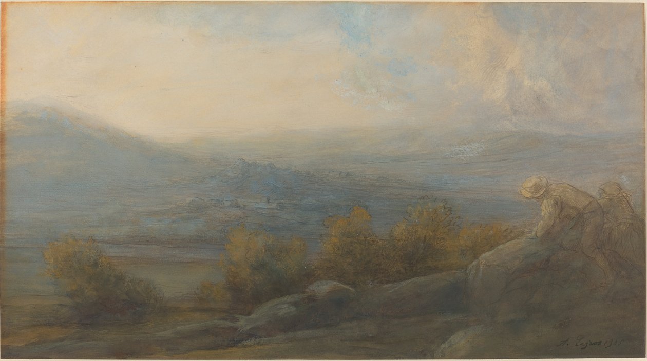 Berglandschaft mit zwei Figuren rechts von Alphonse Legros