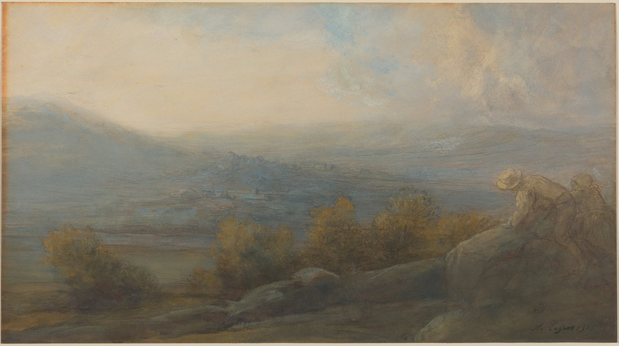 Berglandschaft mit zwei Figuren rechts von Alphonse Legros