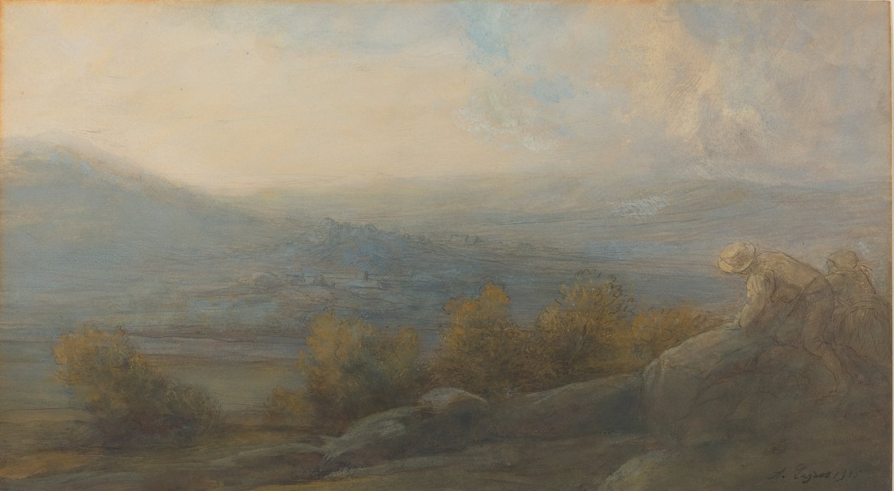 Berglandschaft mit zwei Figuren rechts, 1905 von Alphonse Legros