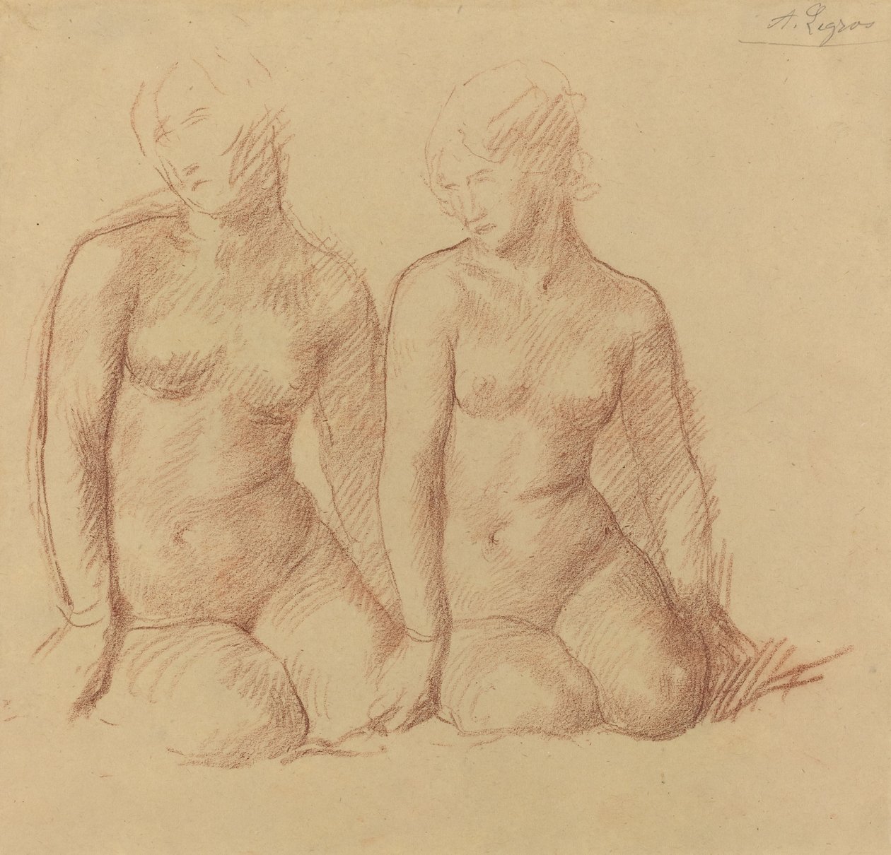 Studie von zwei nebeneinander sitzenden Figuren von Alphonse Legros