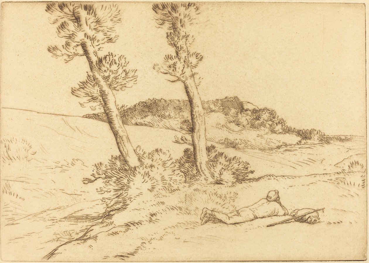Reisender, der auf dem Gras liegt von Alphonse Legros