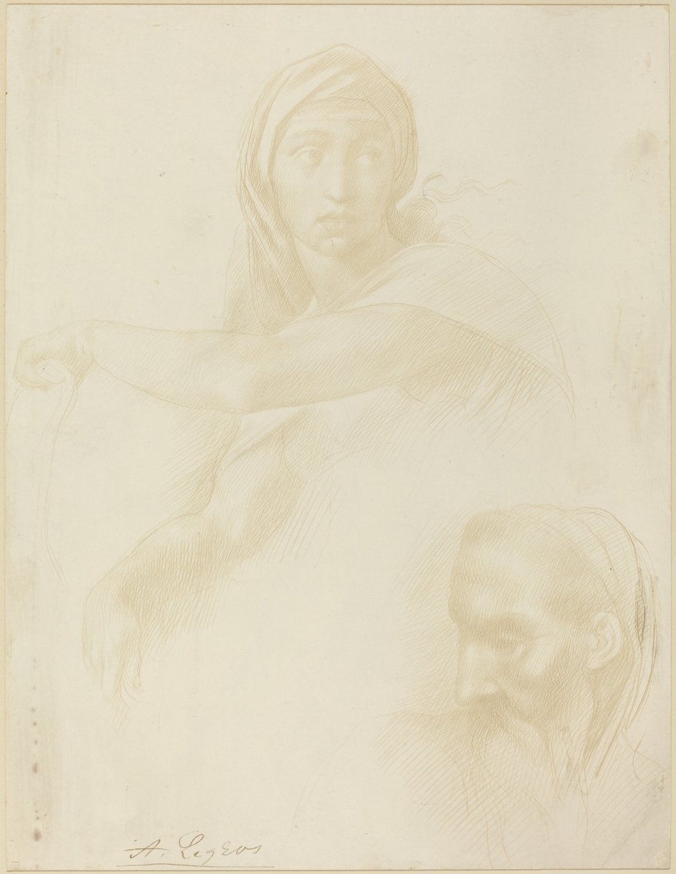 Studie der delphischen Sibylle; Kopf eines Mannes von Alphonse Legros after Michelangelo