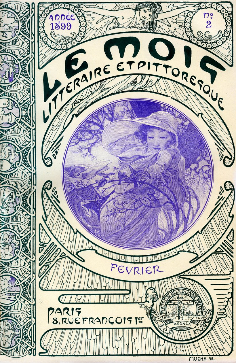 Titelblatt der Zeitschrift (Monatszeitschrift) Le Mois littéraire et picturesque von Alphonse Mucha (1860-1939): Monat Februar 1899 - Maison de la Bonne Presse - von Alphonse Mucha