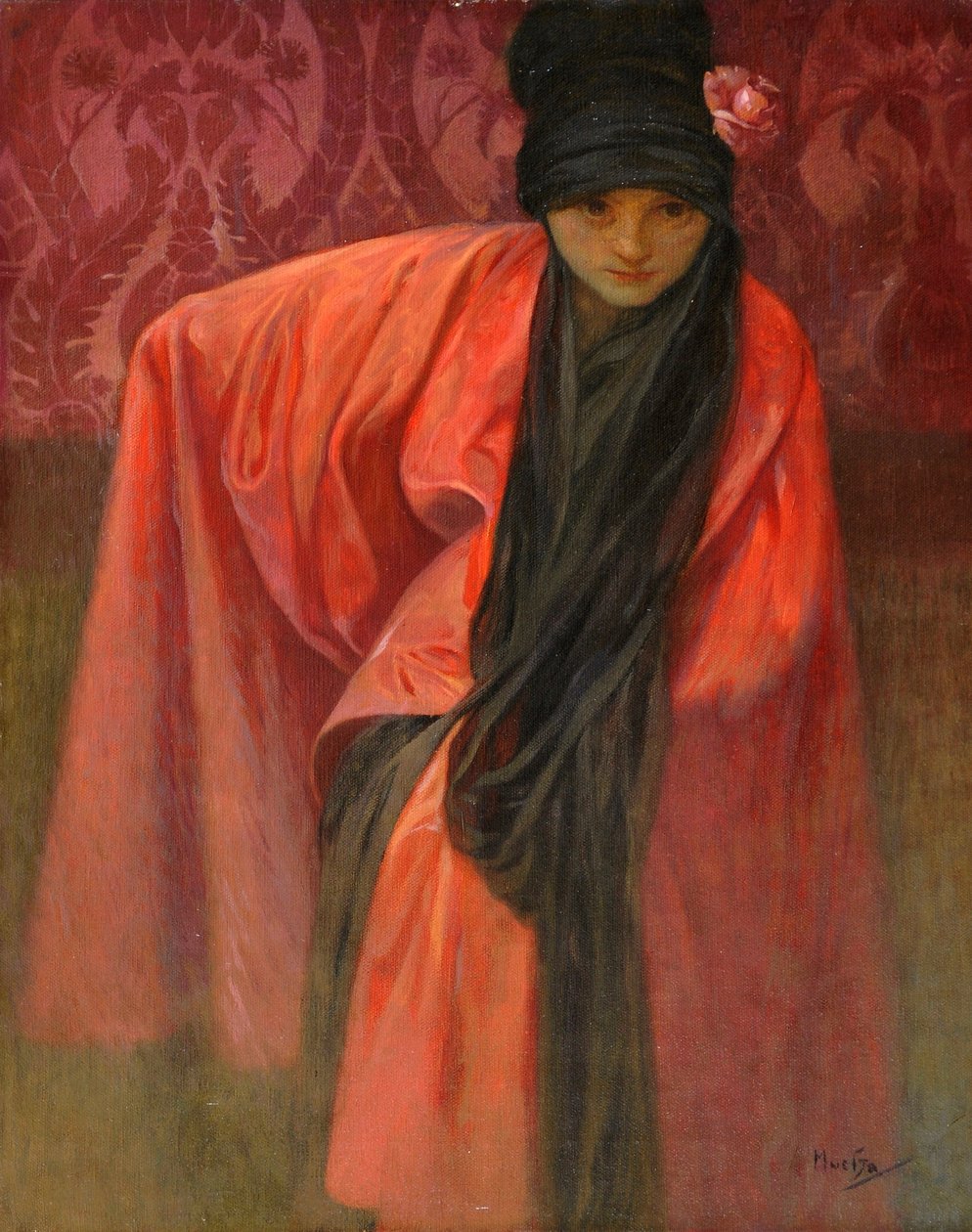 Mädchen in Rot von Alphonse Mucha