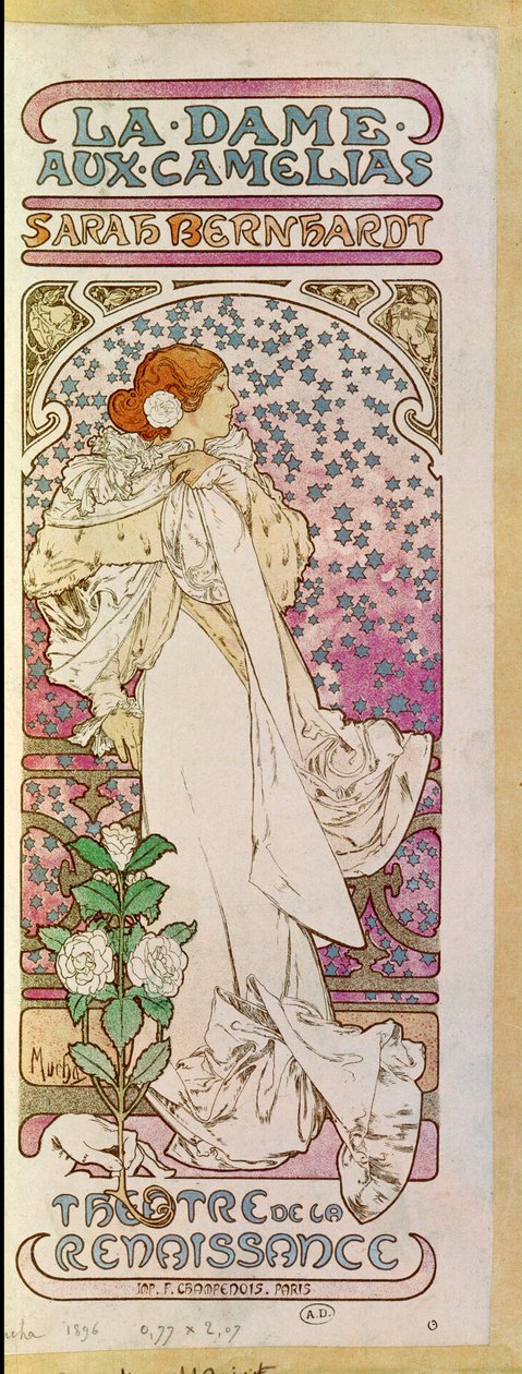 La Dame aux Camelias mit Schauspielerin Sarah Bernhardt, Théâtre de la Renaissance, Paris 1894 von Alphonse Marie Mucha