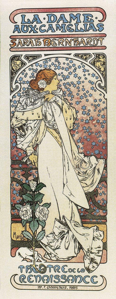 Die Kameliendame (La dame aux camélias). 1896 (Lithografie) von Alphonse Mucha