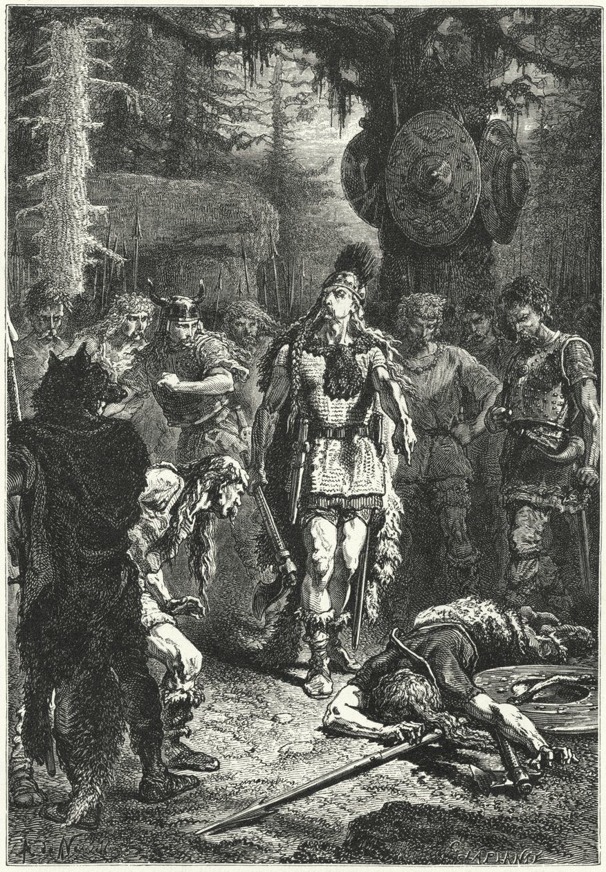 Chlodwig I. tötet einen seiner Soldaten zur Strafe für das Zerschlagen der Vase von Soissons, 486 von Alphonse Marie de (after) Neuville