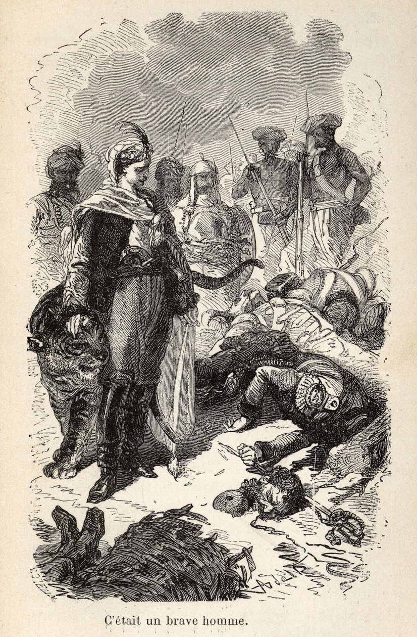 Illustration der „Wunderbaren aber authentischen Abenteuer des Kapitäns Corcoran“ von Alfred Assollant, illustriert mit 25 Vignetten, die von A. de Neuville auf Holz gezeichnet wurden, Librairie Hachette et Cie in Paris von Alphonse Marie de Neuville