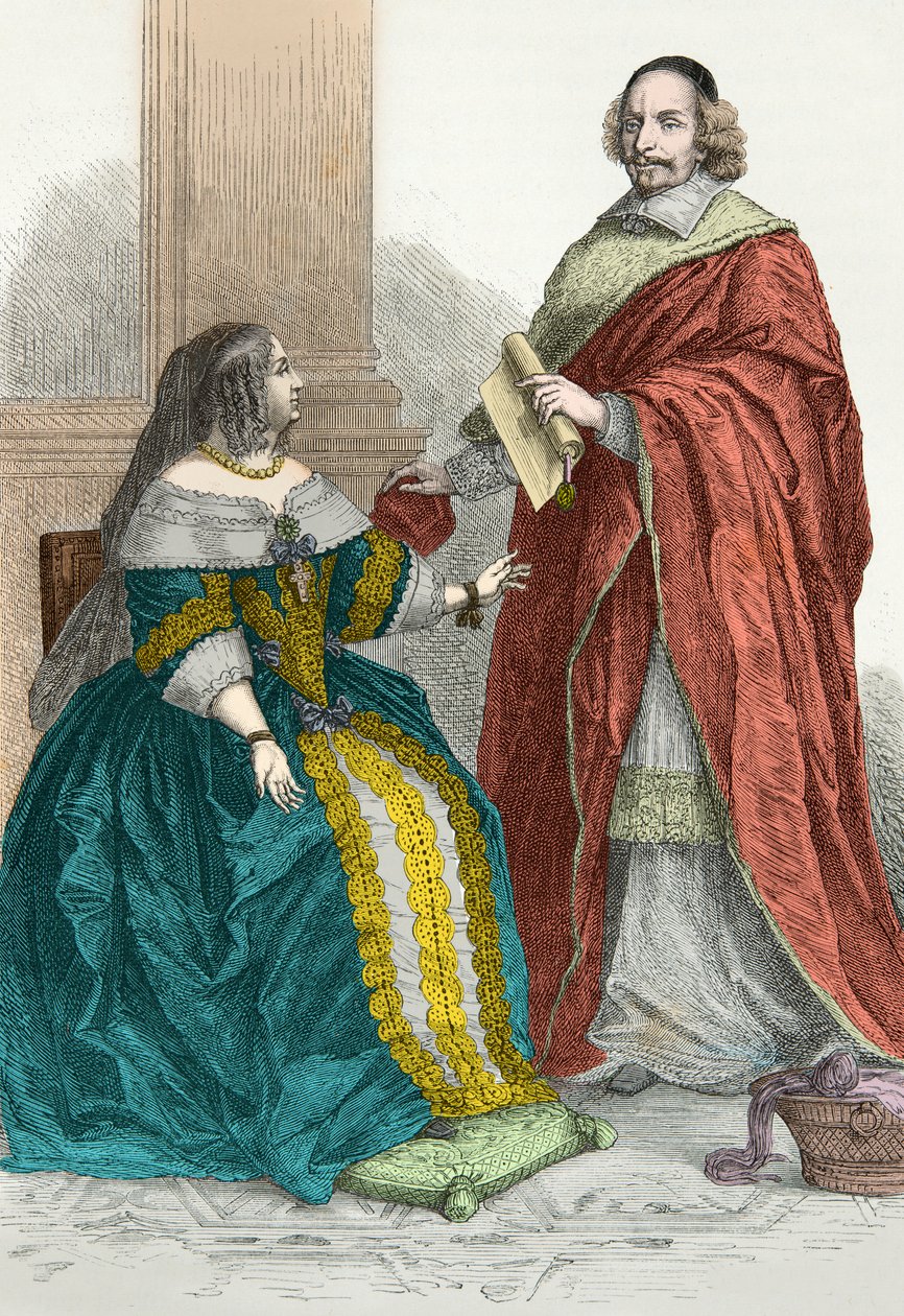 Porträt von Anne von Österreich und Kardinal Mazarin (Gravur) von Alphonse Marie de Neuville