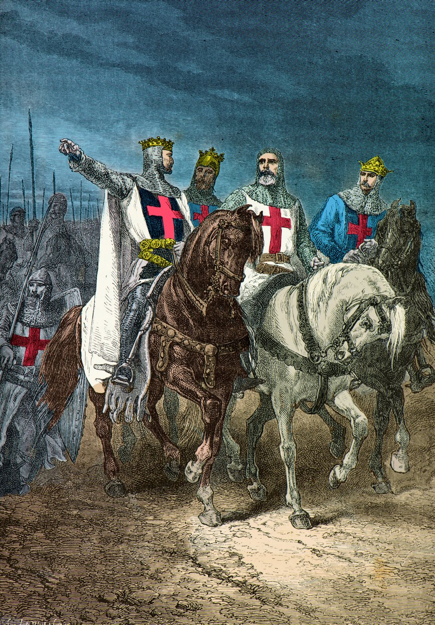 Porträts von Godefroy de Bouillon, Bohemond von Tarent, Raimund IV. von Toulouse und Tancred von Hauteville von Alphonse Marie de Neuville