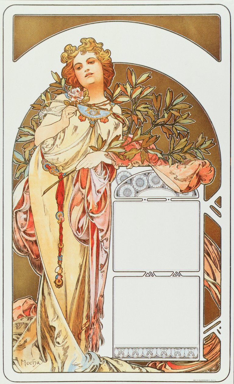 Werbeplakat von Alphonse Mucha für den Kalender 1898 von Alphonse Mucha